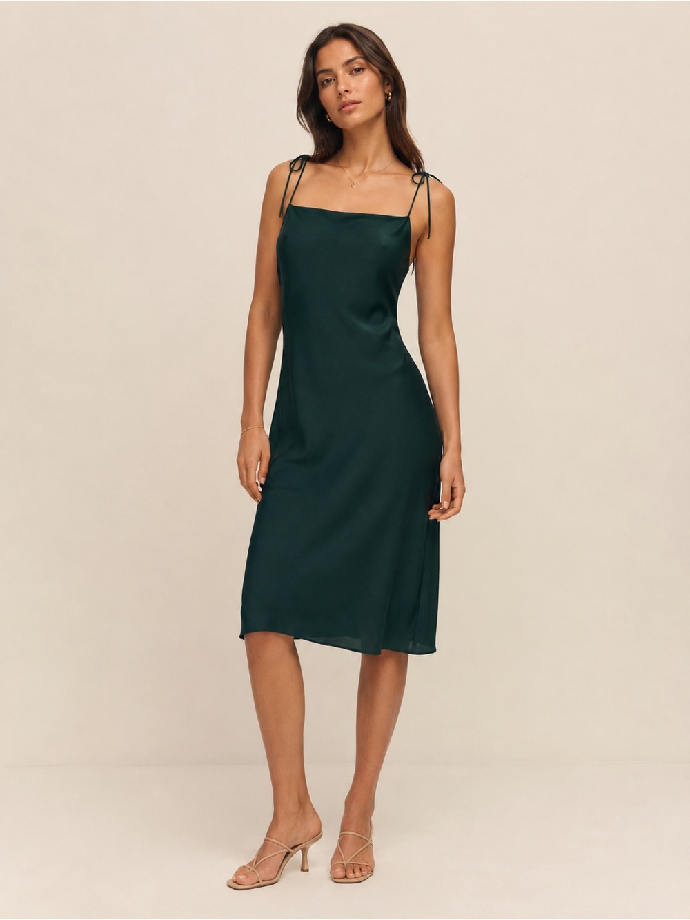 Reformation Emerald Green Tie Strap Midi Slip Dress Size 4